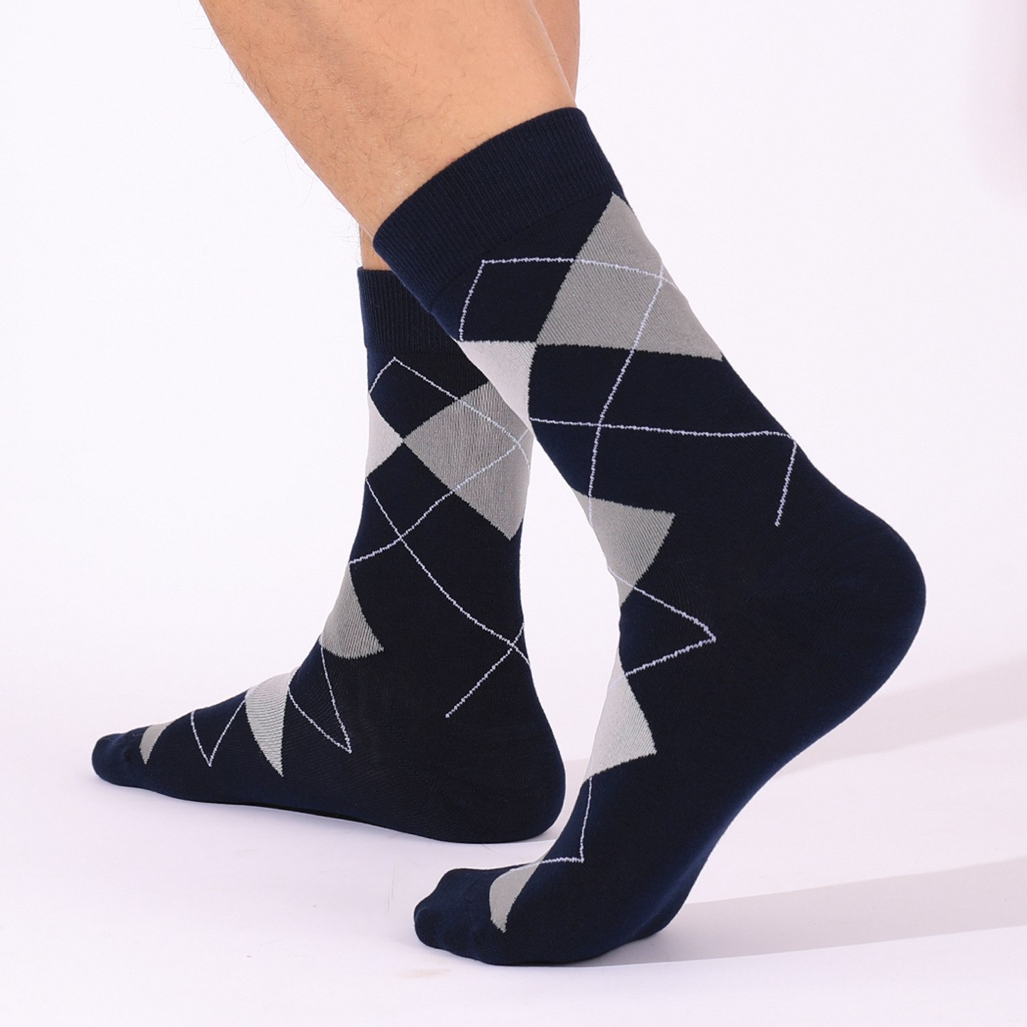 New Mens Business Mid-Calf Socks British Style Diamond Pattern Commuter Socks Office Mens Thickened