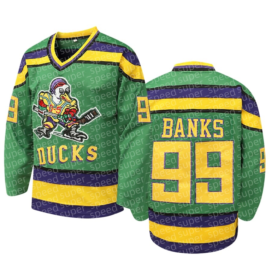 V-neck ice hockey jersey men's Green Duck Banks 99, casual holiday long sleeved shirt suitable for outdoor sports, classic and fashionable embroi