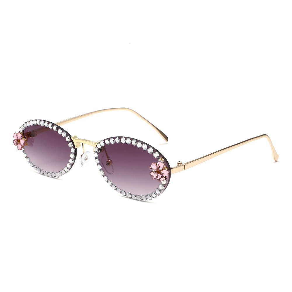 Full Oval Frame High-End Ins Style Sunshade for Women Photo Shoot Styling Inlaid Diamond Retro Sunglasses