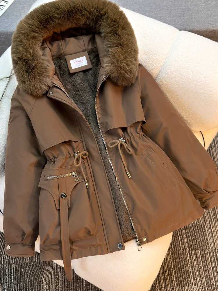 New in Womens Autumn Winter Fashionable Loose Hooded Jacket Solid Color Casual Thick Warm Zipper Parka Coat Clothes TopsT251201