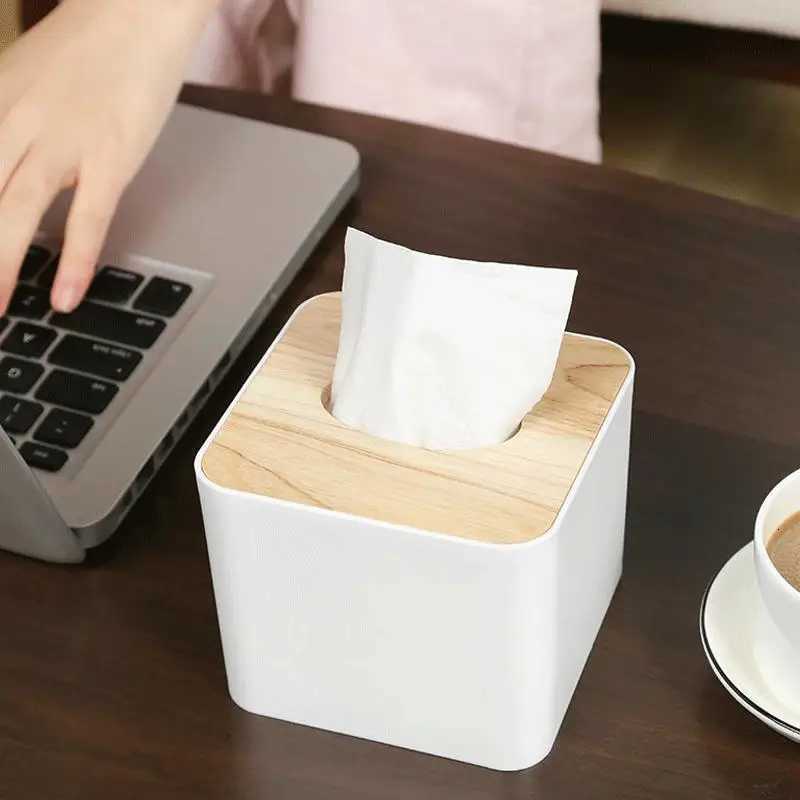 Square covered European style thick tissue box for he living ro creative napkins with lid and drawer box wooden storage bo H251201