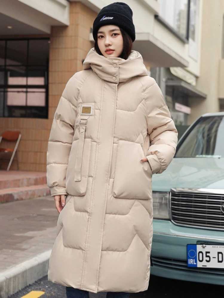Fashion Female Loose Padded Thicken Warm Snow Wear Jackets New Autumn Winter Solid Color Long Down Cotton Jacket for WomenT251201
