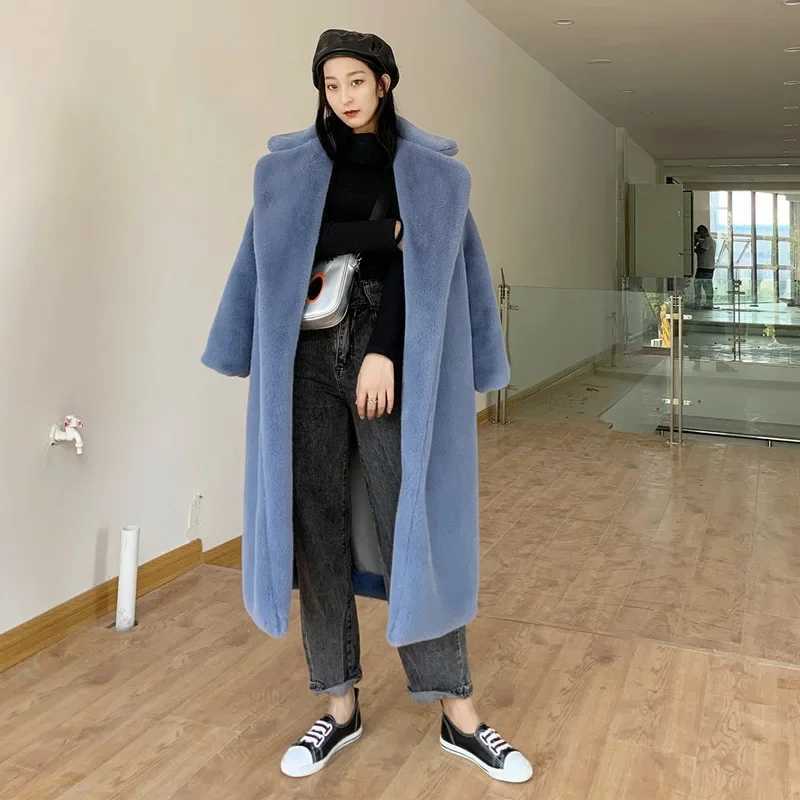 Winter Contrast Faux Fur Coat Women Long Sleeve Thick Warmth Outwears OvercoatAutumn New ClothesT251201