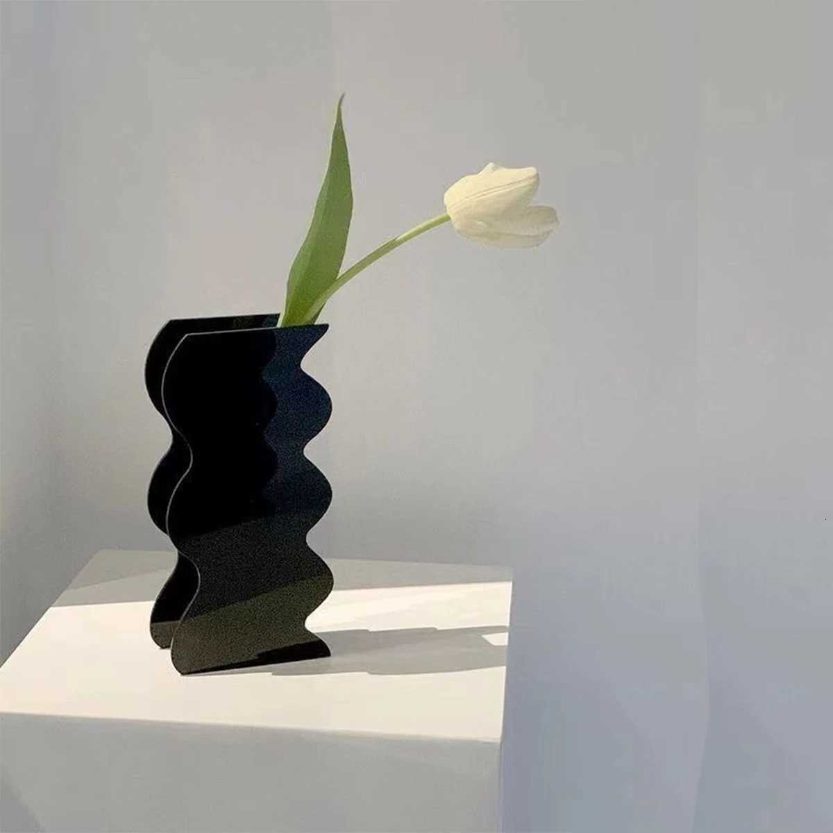 1pc Abstract Design Wave Vase He Decor Acrylic Vases Modern Art Living Ro Ornaments Table Decoration Y251201