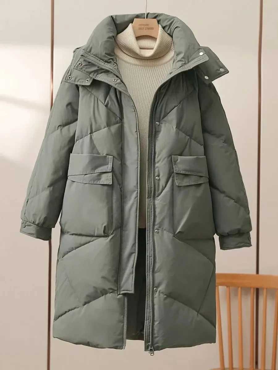 2025 New Women Long Down Cotton Jacket Korean Loose Cotton Coat Winter Thicken Warm Women Parkas Winter Outwear Hooded CoatT251201