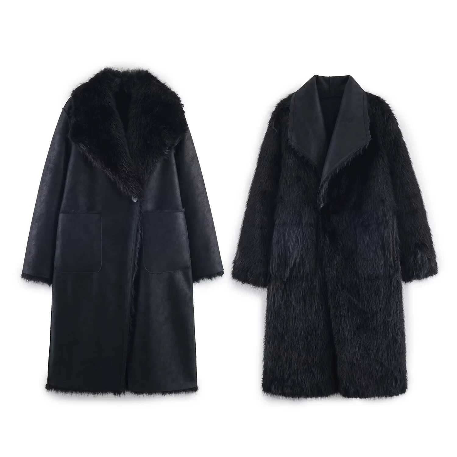 European and American style autumn new style loose double-sided wearing artificial fur effect coat jacketT251201