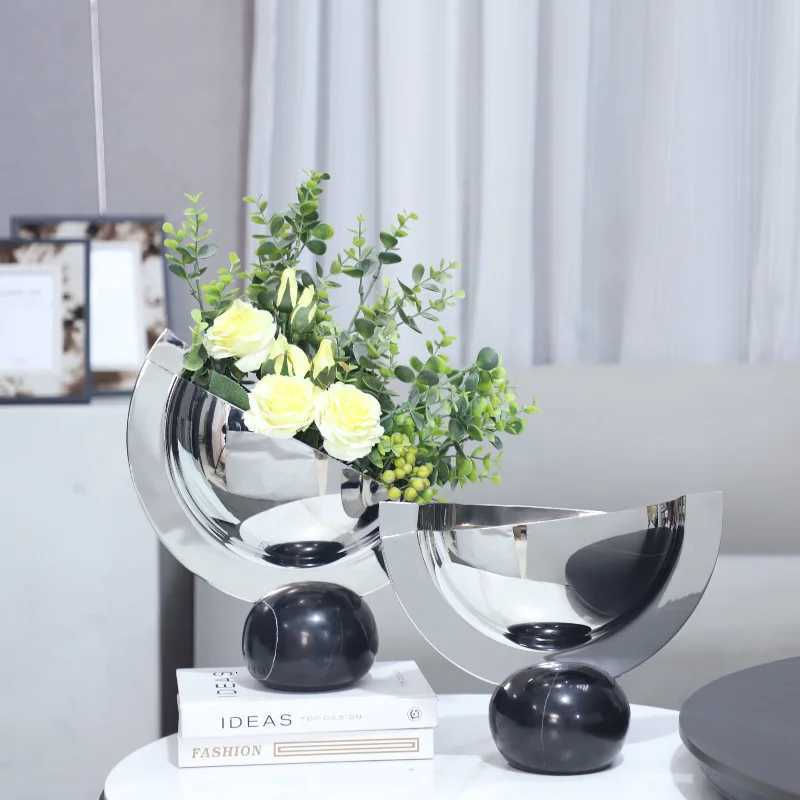 Creative Stainless Steel Semi-circar Ornaments Abstract Artwork Desk Decoration Modern Crafts Statue Ro Aesthetic Decor Y251201