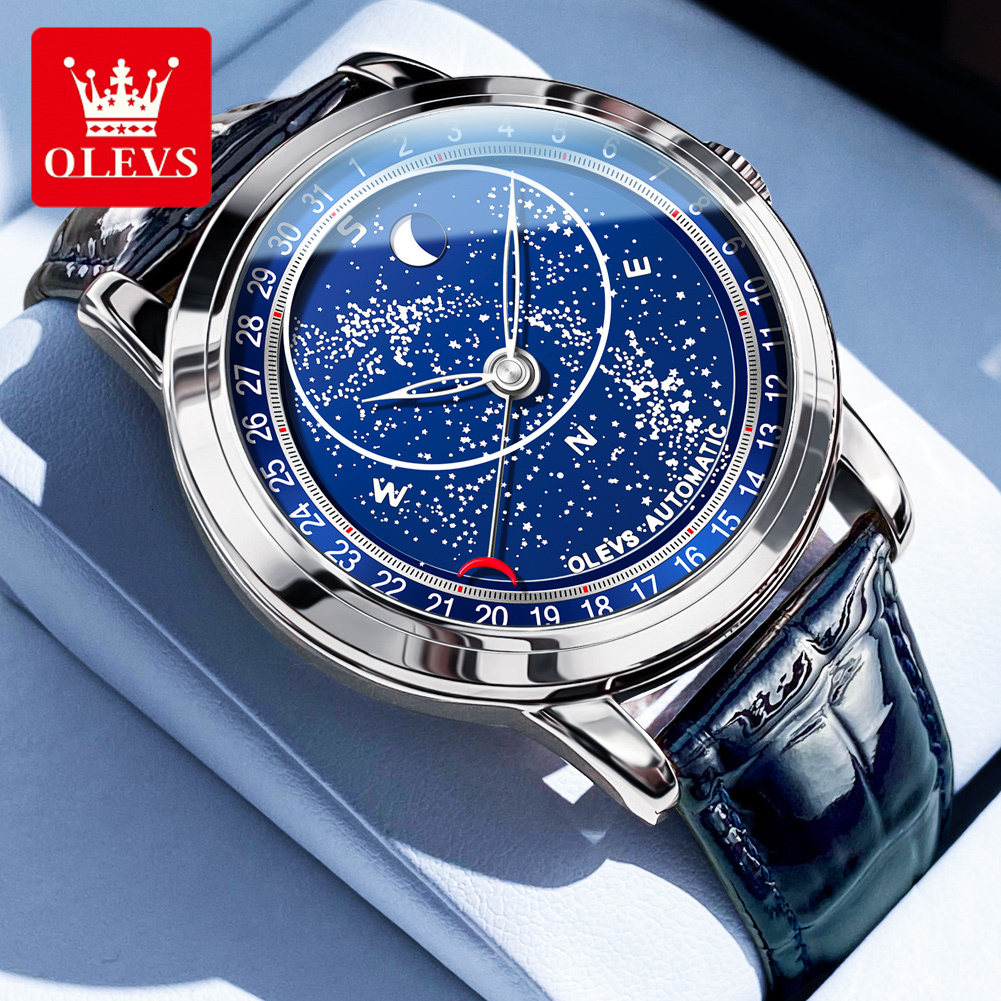 OLEVS Designer Luxury Men's Watches Romantic Starry Sky Bright Starry Sky Waterproof Mechanical Outdoor Business Watches Free Shipping Wholesale