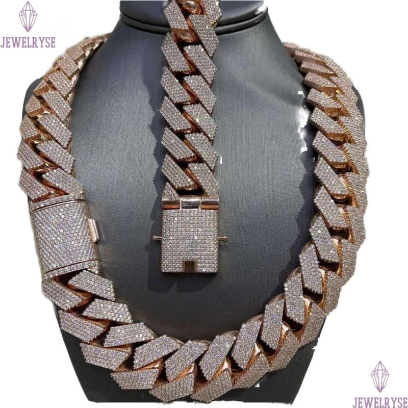 Fully Iced MOISSANITE 20mm Cuban k Hip Hop Chain Rose Gold Plated Multi Size Available Featuring Dia pass tester