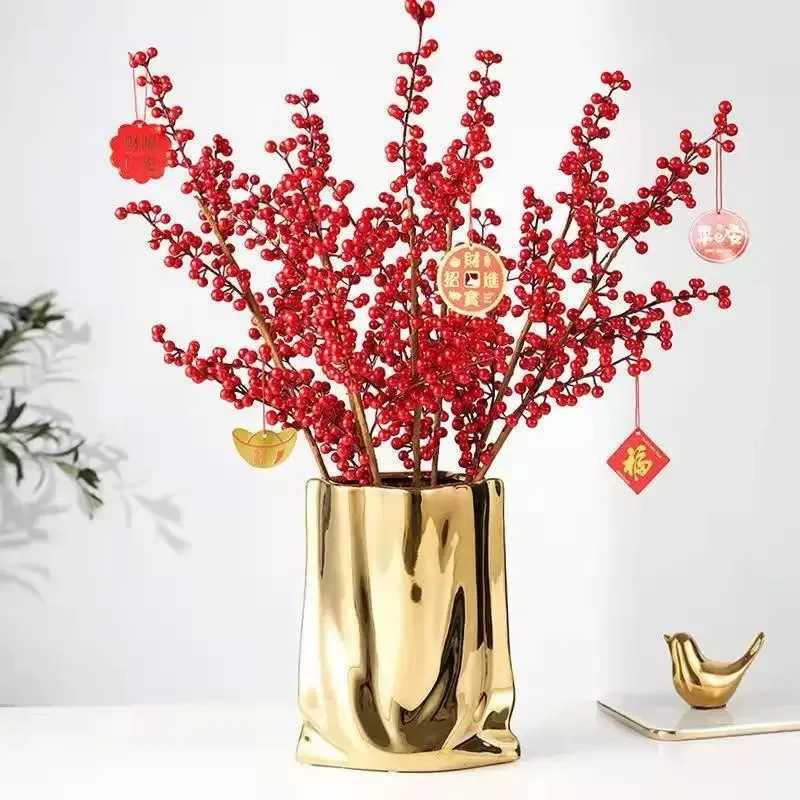Silver Ruffled Flower Vase Ceramic Vase Porcelain Flower Arrangement Decoration Bag Shape Terrarium He Decoration Vases Pots Y251201
