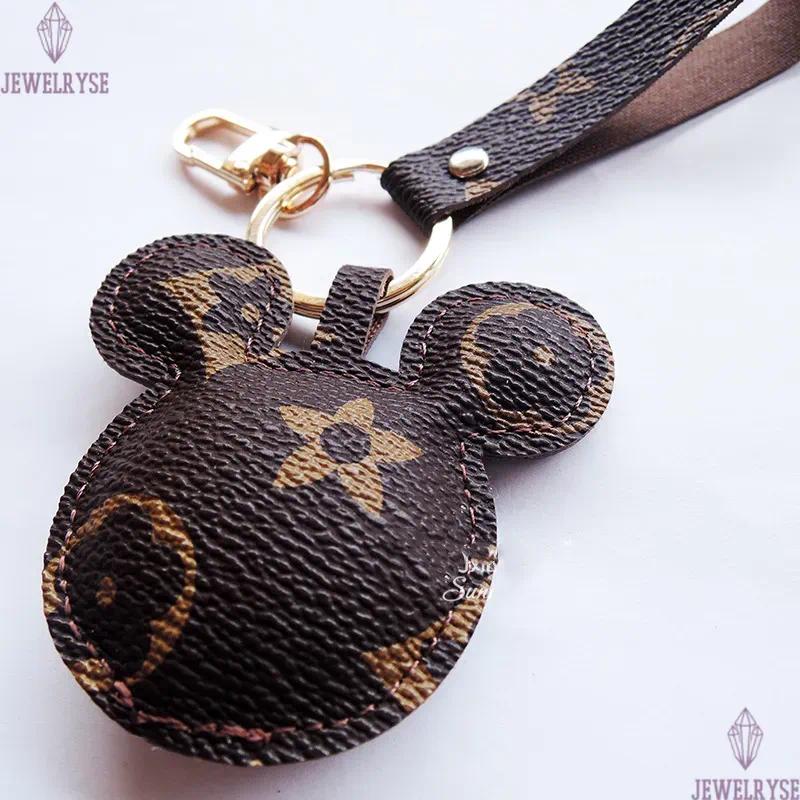 Fashion Mouse Designer Keychains Accessories PU Leather Animal Flower Print Pendants Bag Charms Key Chains Ring Cute Car Keyrings Holder