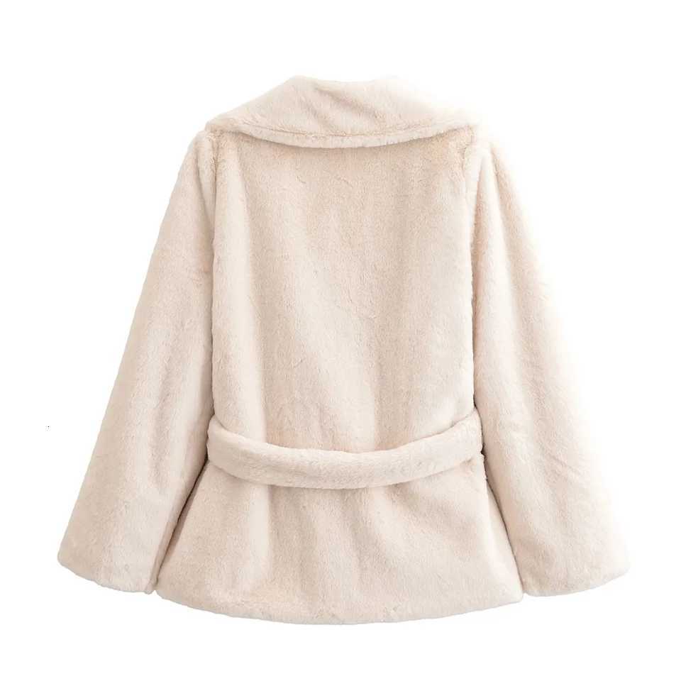Woman Solid Fur Jacket Coat With Belt Single Breasted Long Sleeve Loose Coat Casual Street Female New Warm Autumn Winter JacketsT251201