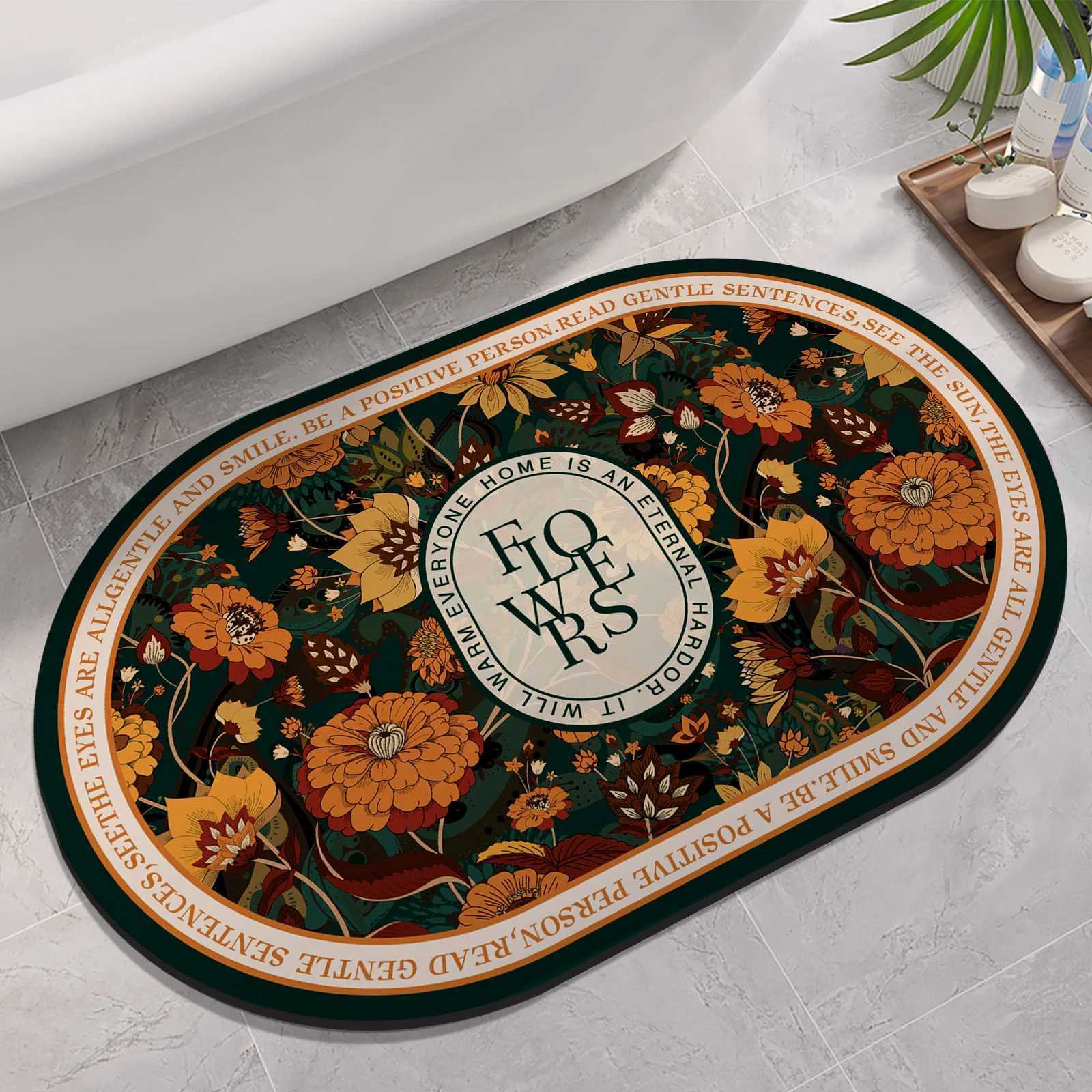 Floral Bathro Bath Mat Quick Dry Non-slip Foot Mats Super Absorbent Shower Rugs Toilet Pad Doormat Washable H251129