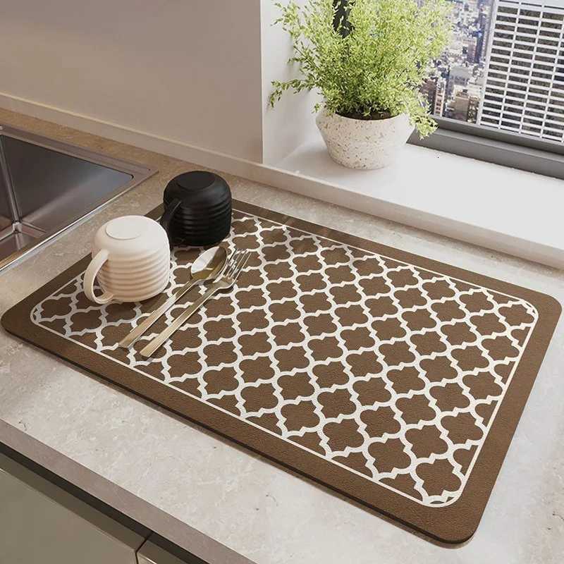 Plaid Pattern KitchenBar Counter Absorbent Quick-Dry Placemat Table Mat Coffee Mat Dishes Drying Pad Non-Slip Water-Absorbing Y251201