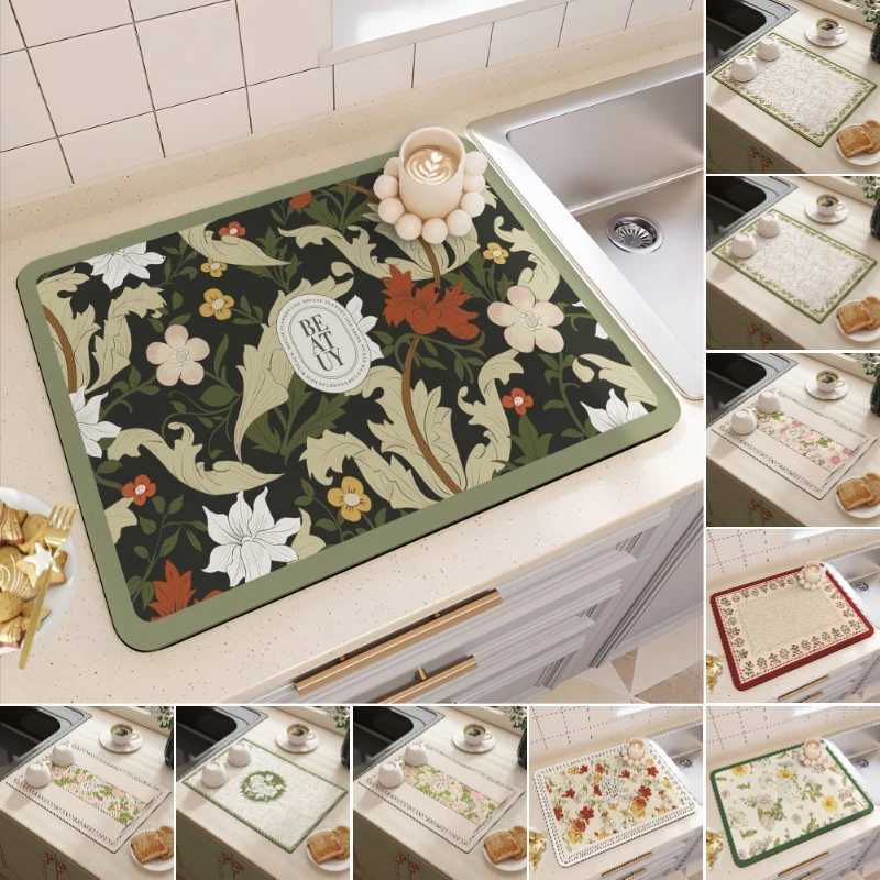 Bohemian Style Diatomite Drainage Mat Quick Dry Kitchen Countertop Pad Heat Resistant Anti Slip Placemat Sink Decor Beautiful Y251201