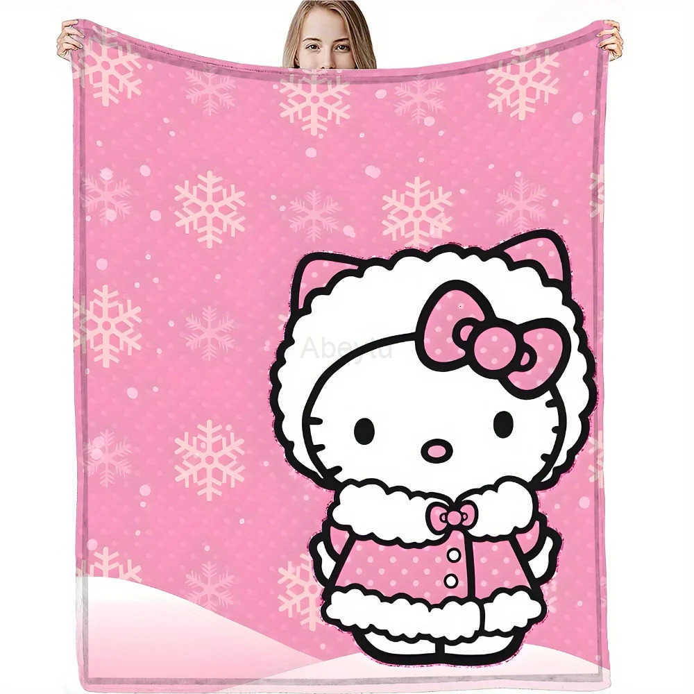 Sanrio A for hello kitty Christmas Fleece Blanket Pink Snowflake Winter Design Cozy Country-Style Home Decor PerfectHoliday Gift H251201