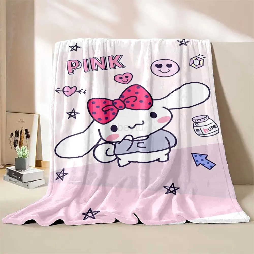 Sanrio Japanese Hello Kitty Blanket Cinnamoroll Cartoon Print Flannel Office Soft Fluffy Shawl Blanket Plush Nap Cover Girl Gift H251201