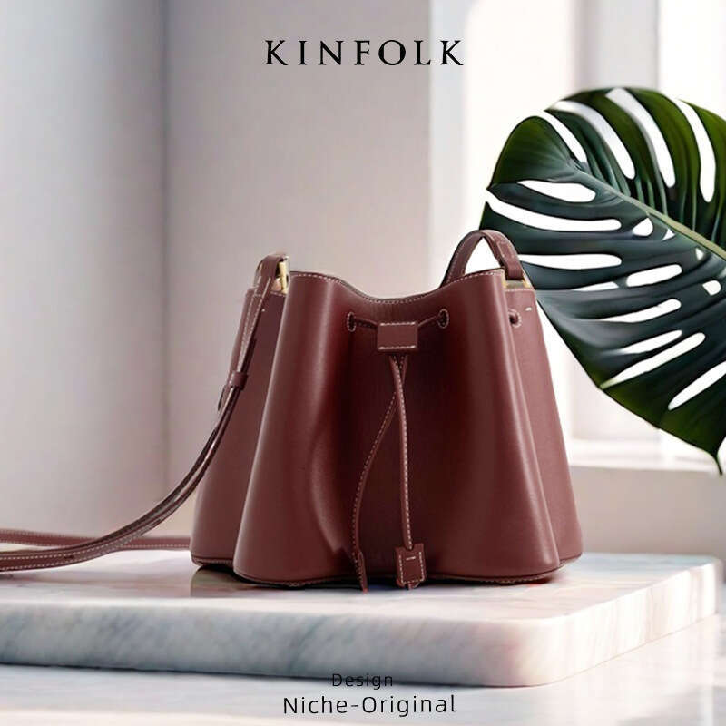 2026 New Women's Fashion Elegant Turkish Pleated Drawstring Bucket Handbag Shoulder Crossbody Bag