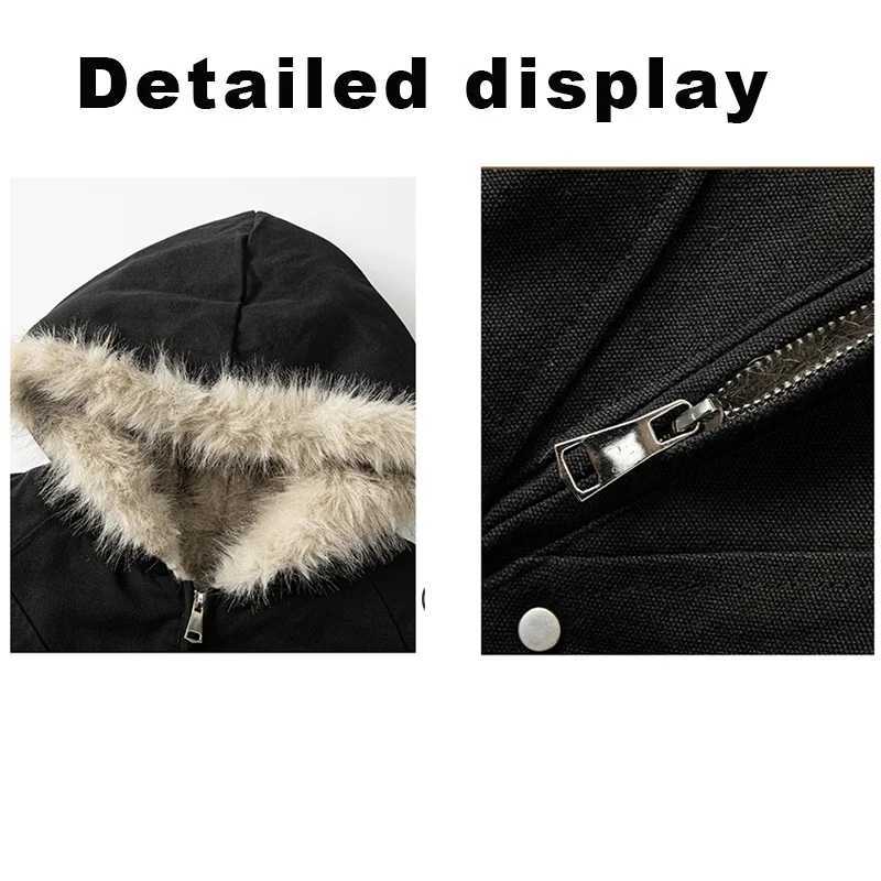 American Retro Plus Plush Collar Coat For Women Autumn And Winter New Loose Hooded Parka Cotton JacketT251201