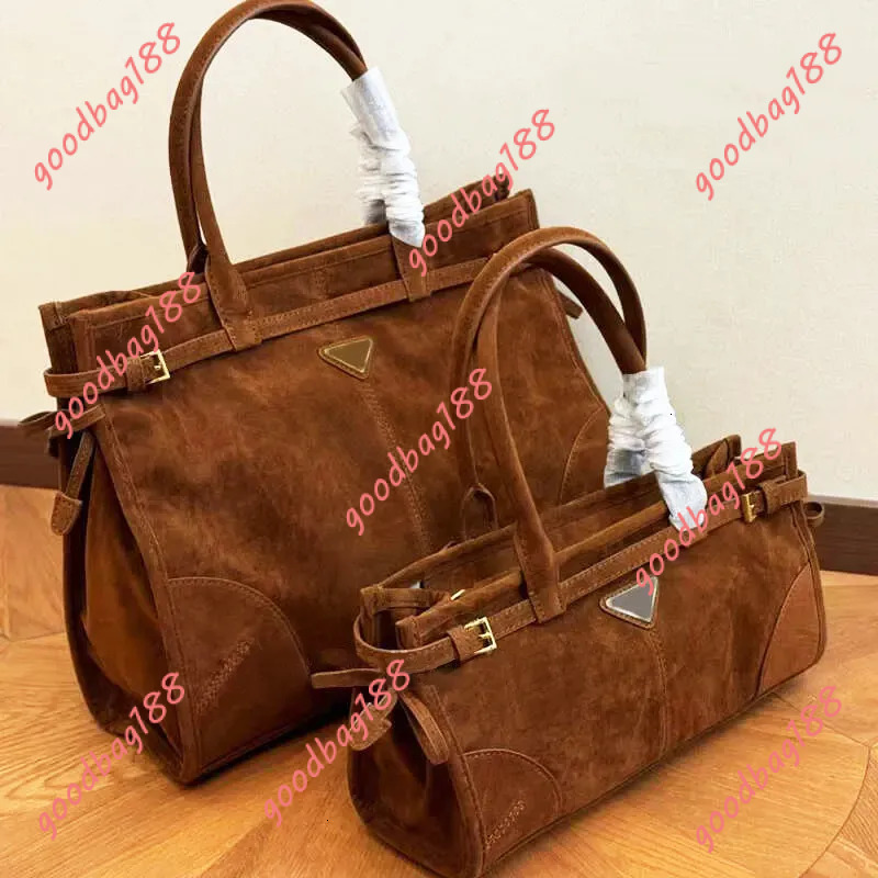 Suede Brown Shoulder Triangles Womens Designer P Totes Bag Soft Lux Leather Handbag Casual Mens New Tote