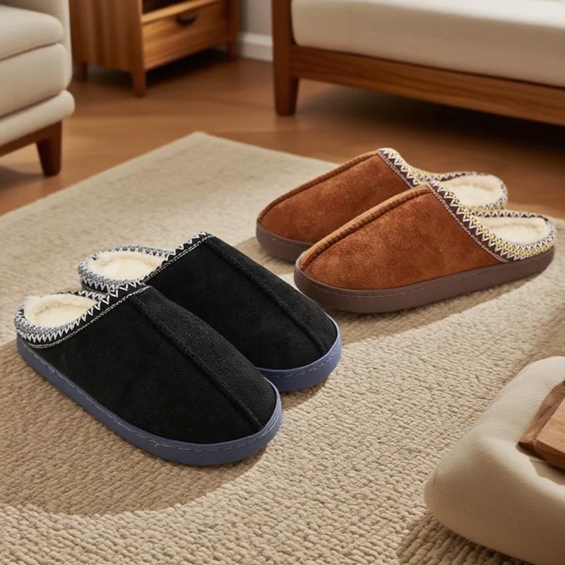 Slippers Cotton For Autumn And Winter Indoor Thick-Soled Non-Slip Couple Warm Fleece-Lined Soft Sole