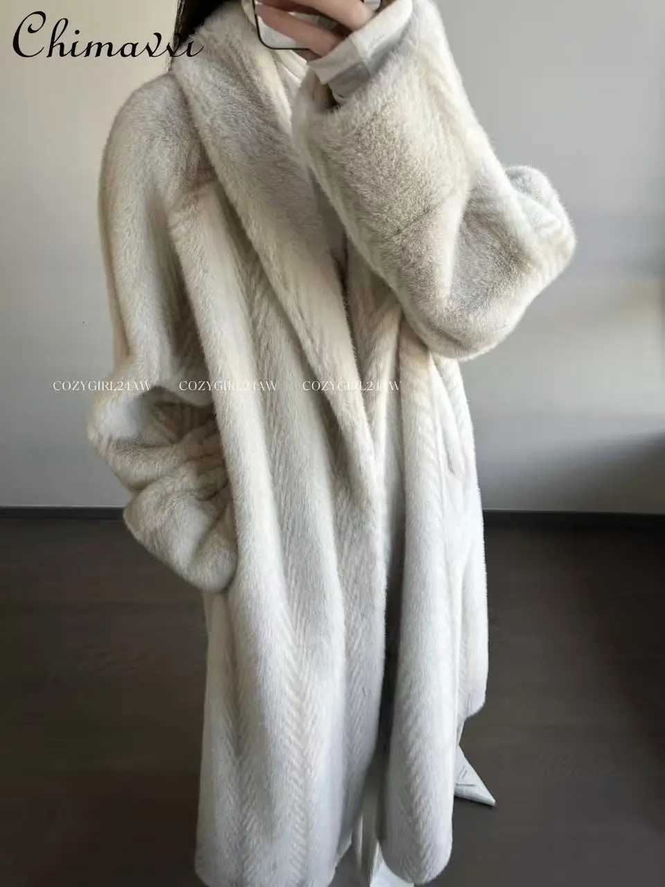 High-end Fashion Mink Fur Shearling Coat for Women 2025 Winter Clothes New Long Sleeve Loose Warm Elegant Long Fur CoatT251201