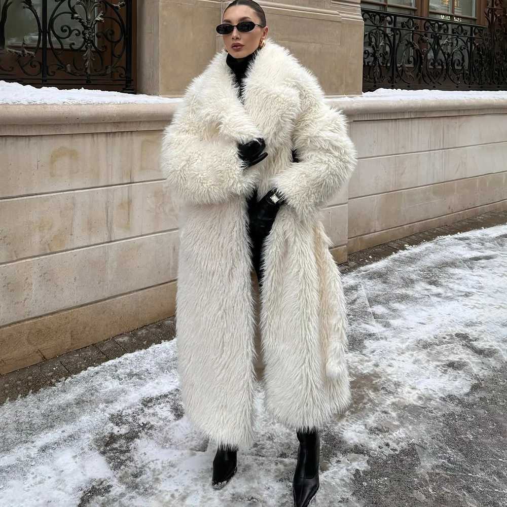 Tuularose Women Belted Fur Coats Fashion Casual Plush Thickened Long Sleeve Long Fur Coats Autumn Warm Luxury New Female OutwearT251201