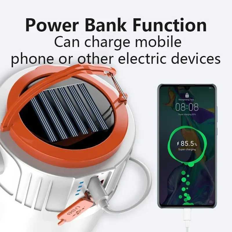 Solar Light Bulb Camping Emergency Light USB Rechargeable Portable Outdoor with 5 Modes for Tent Hiking Power Emergency Outage M251201