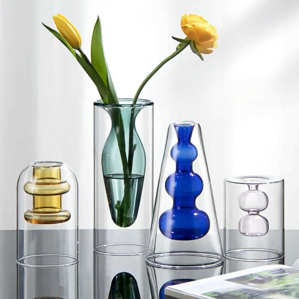 Creative Colored Vase He Decor Double Layered Vase Dining Table Decoration Flower Arrangement Vase Hydroponic Y251201