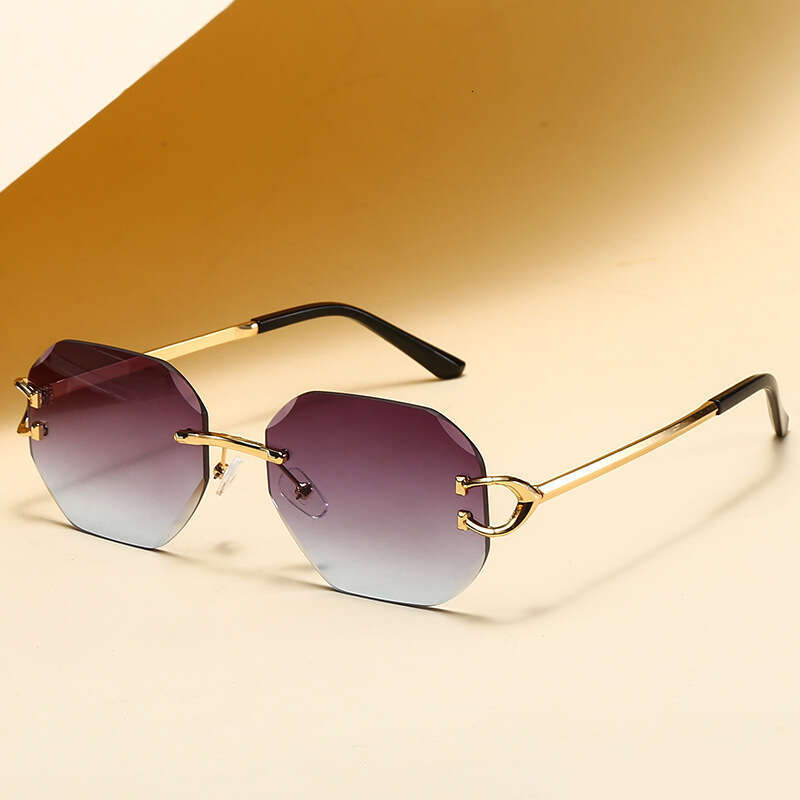 Retro frameless cut edge sunglasses for men, Instagram style boxy polygonal sunglasses for women, sunscreen and UV resistant trendy sunglasses