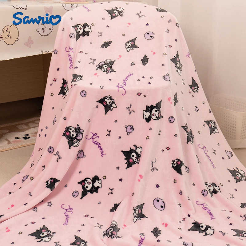 Sanrio Pink Kuromi Blanket Warm Flannel Blanket Pillowcase Comfortable Cartoon Pattern Printing Blanket Bedspread Bedroom Sofa Bed Girl H251201