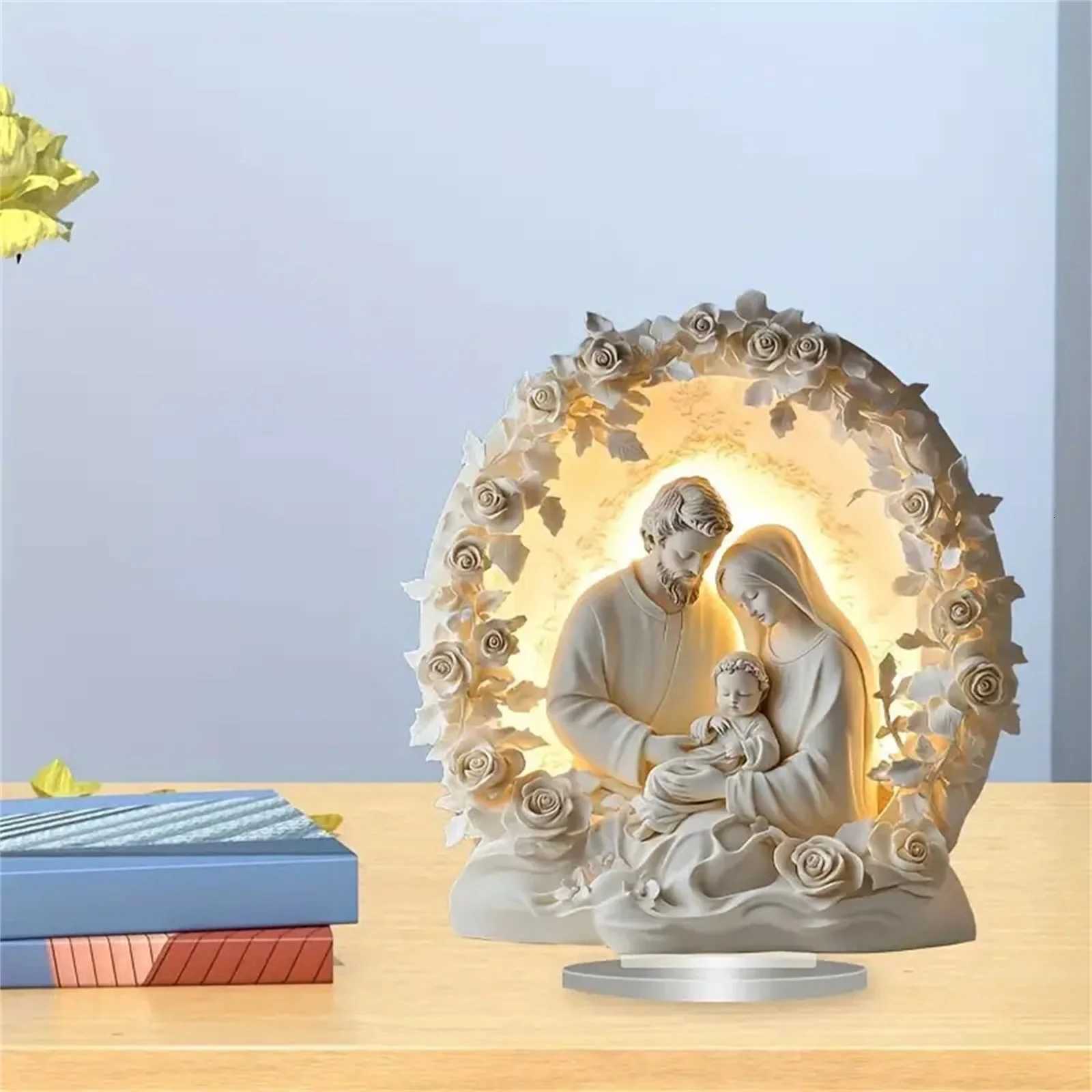 Small Nativity Scene Holly Family Figurine Table Sign Religious Decoration for He H251129