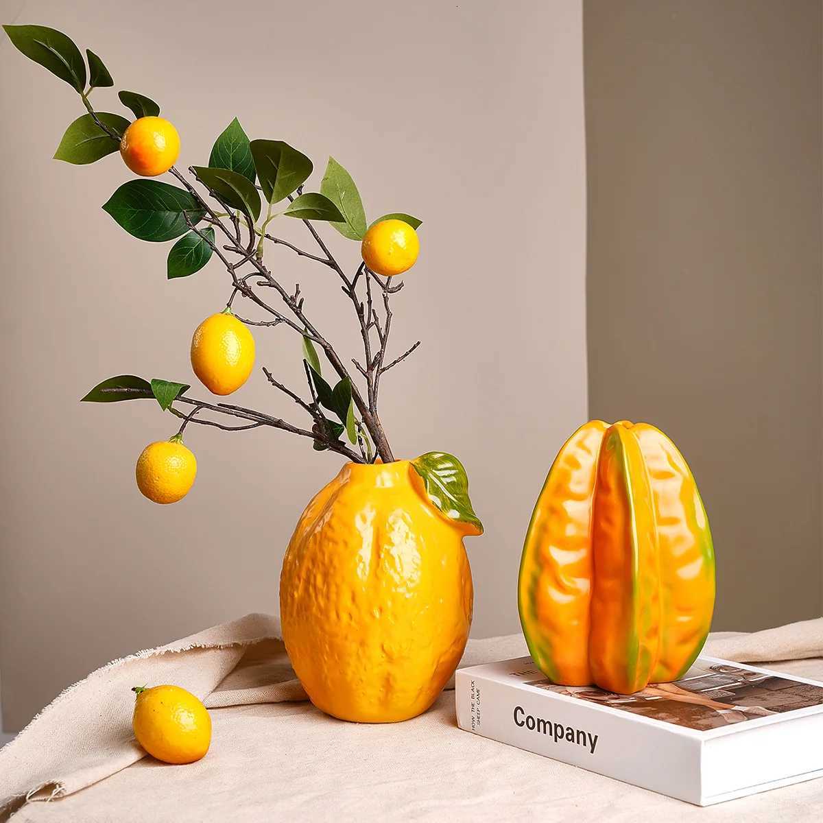 Resin Vase Simated Fruit Statue Cartoon Star Fruit Vase Lemon Flowerpot Flower Arrangement Accessories He Decoration Y251201