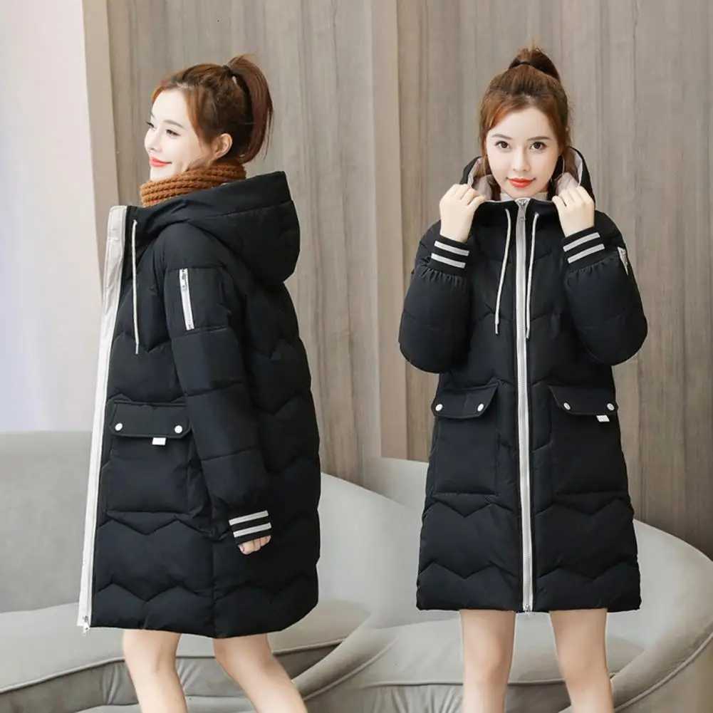 2024 New Women Long Down Cotton Jacket Korean Loose Cotton Coat Winter Thicken Warm Women Parkas Winter Female Hooded CoatT251201