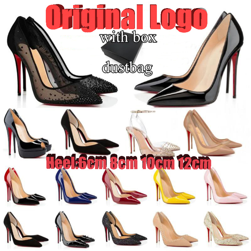 Designer Dress Shoes High Heel Women Shoes Red Shiny Rivet decoration 6cm 8cm 10cm 12cm Stiletto Heel Black Nude Patent Leather Woman Business/Formal Pumps Size 35-43