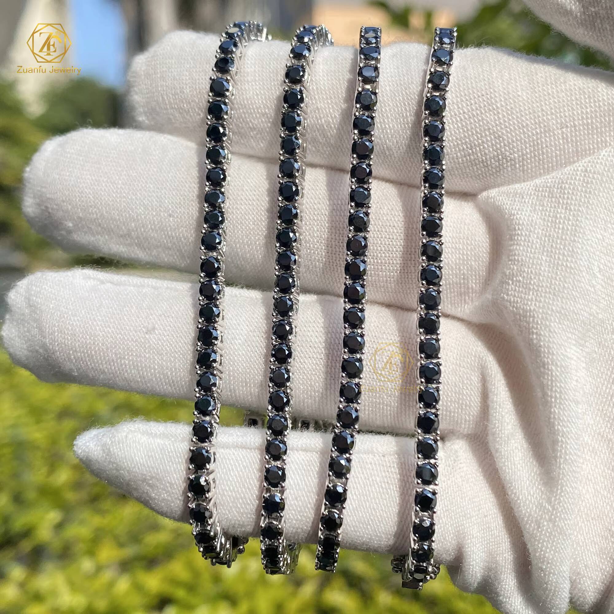 HipHop Jewelry Men/Womens S925 Silver 2mm/3mm 7inches Black Color Tennis Chain Bracelet Moissanite Elegant 7inches Black Color