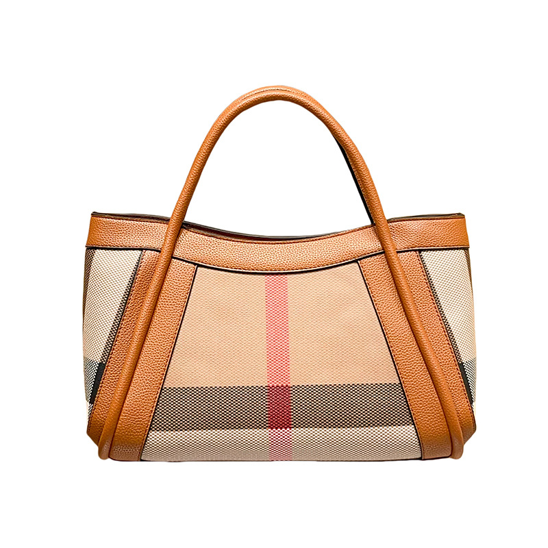 European and American fashion genuine leather large-capacity handbag plaid tote bag 2025 style women's bag single-shoulder crossbody large bag