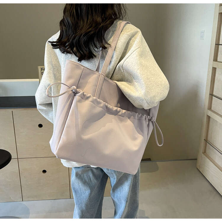 Minimalist for Women, Commuting Large Capacity Shoulder Bag, Student Class Handbag, Drawstring Nylon Tote Bag - view 3