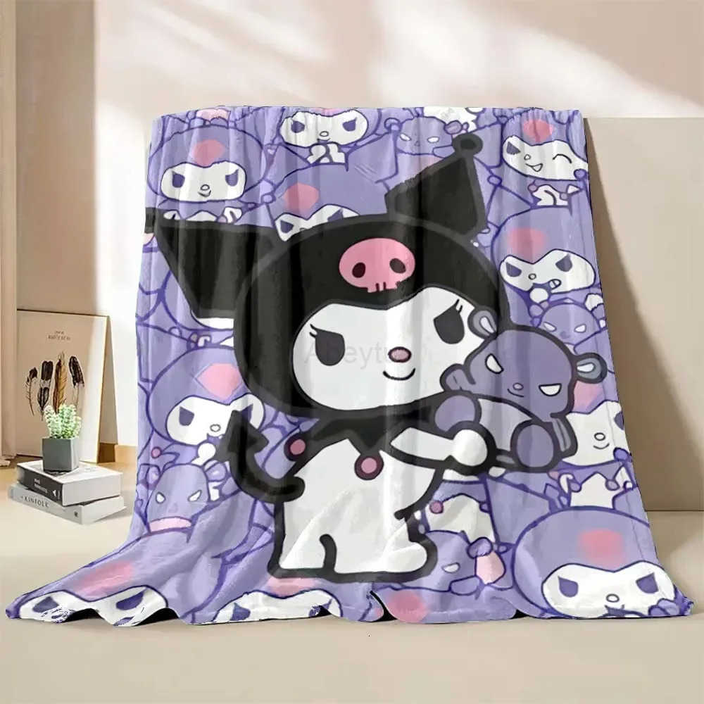 Sanrio 6 Sizes Warm Soft Kuromi Custom Blanket Fluffy Children and Adults Sofa Plush Bedspread Throw Blanket for Sofa Bed H251201