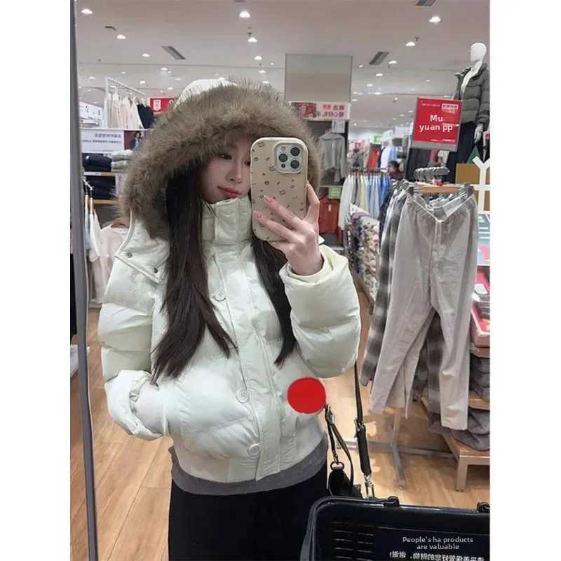 2025 new style Tibetan blue fur collar cotton jacket for womens winter season thick short down cotton jacket trendT251201