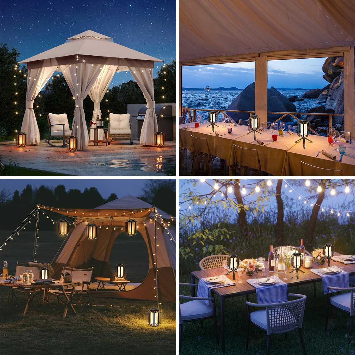 Solar USB Rechargeable Flame Lantern With 4 Lighting Modes IP65 Waterproof Outdoor Solar Wall Lamp for Camping Garden Porch M251201