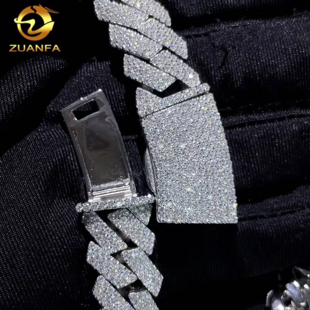 Cheapest Price Promotion 15mm Men Necklace Custom Clasp Iced Out Moissanite Solid 925 Silver Hip Hop Jewelry Cuban Link Chain