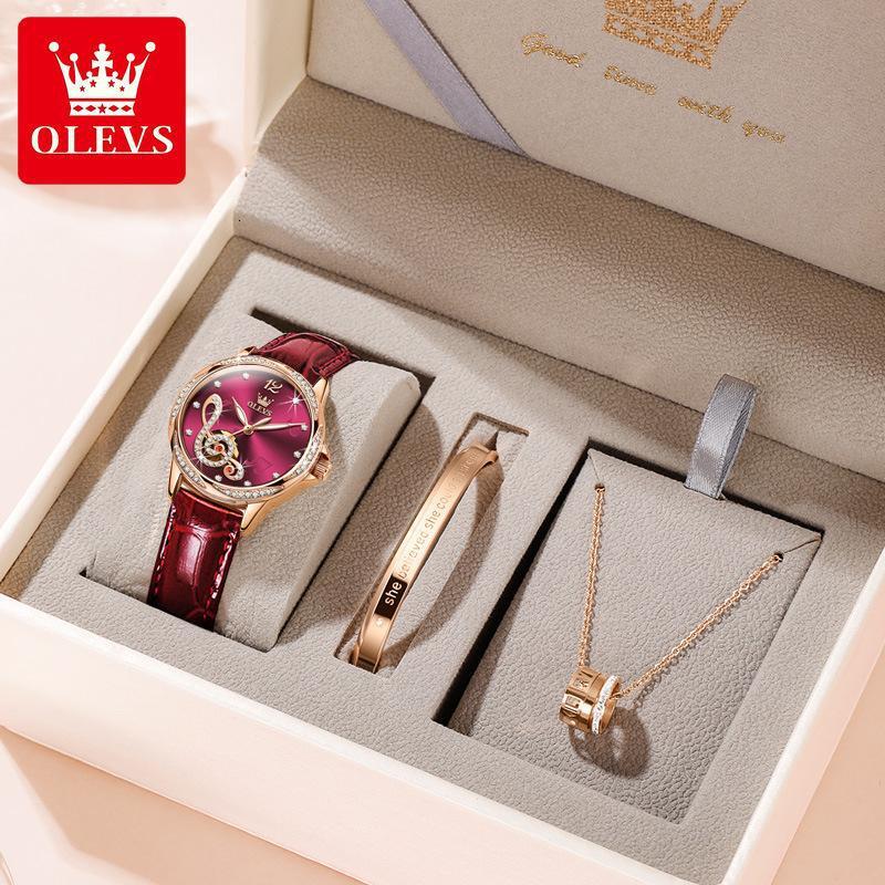 OLEVS Designer Luxury Women's Business Watch Fashion Inlaid Diamond Dial Waterproof Fully Automatic Mechanical Watch Festival Watch Gift Box Free