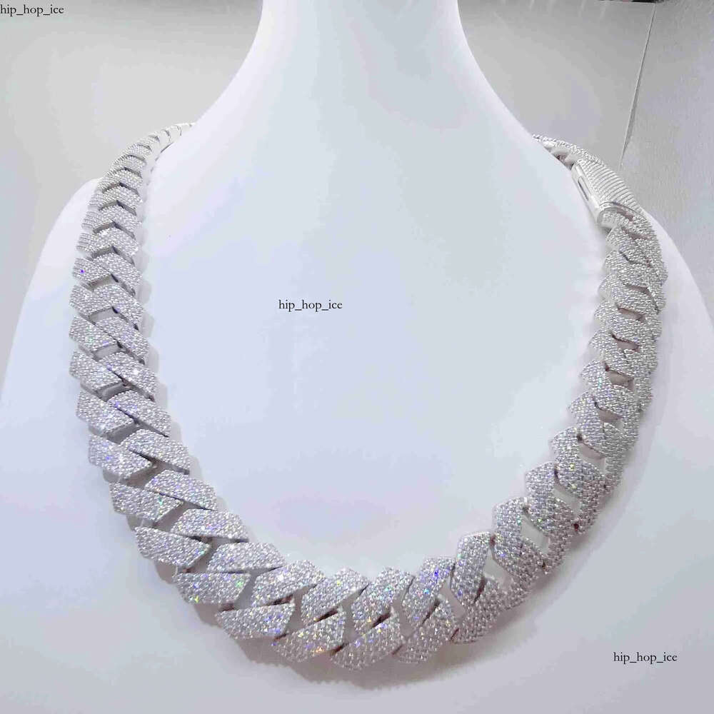 Moissanite Cuban Link Chain 20mm 3 rows Pendant necklaces lced out Pass Diamond Tester Sterling Sier Necklace