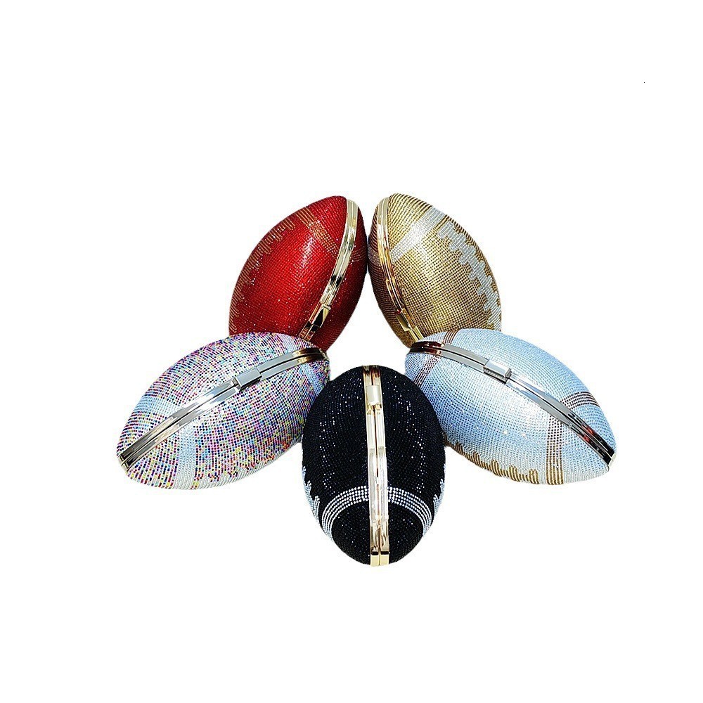 Diamond Evening Clutch Purse Bag Bridal Bling Football Shape Handbag Trendy Fashion One-shoulder Lady Bags XA19H 220611