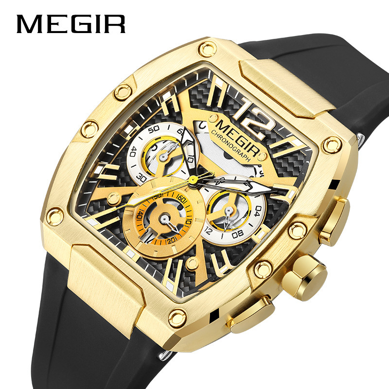 MEGIR Designer New Fashion Men's Waterproof Sports Watch Luxury Square Mechanical Wind Night Light Outdoor Watch Versatile Business Watch 8112 Tr