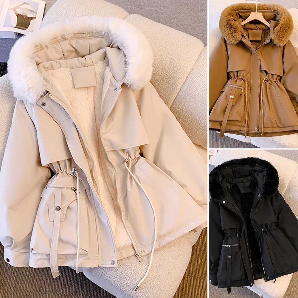 Womens Coats Cotton-Padded Plush Warm 2025 Autumn Winter Parkas Long Sleeve Hooded Fit Casual Outerwear Out Door JacketsT251201