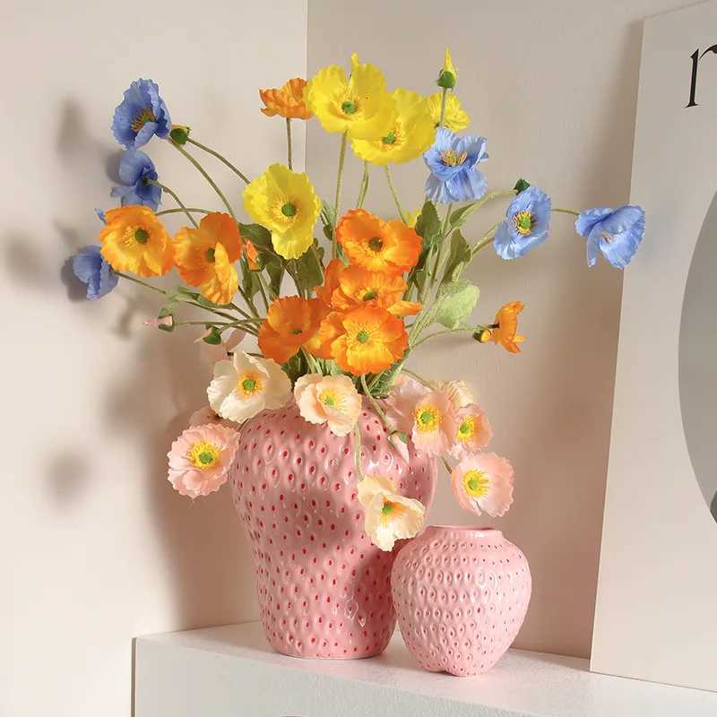 Ceramic Vase Artificial Strawberry Vase Fruit Cartoon Strawberry Flower Pot Terrarium Flower Vase He Decoration Accessories Y251201
