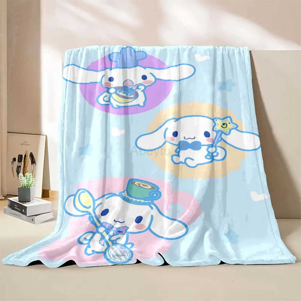 Sanrio Japanese Hello Kitty Blanket Cinnamoroll Cartoon Print Flannel Office Soft Fluffy Shawl Blanket Plush Nap Cover Girl Gift H251201
