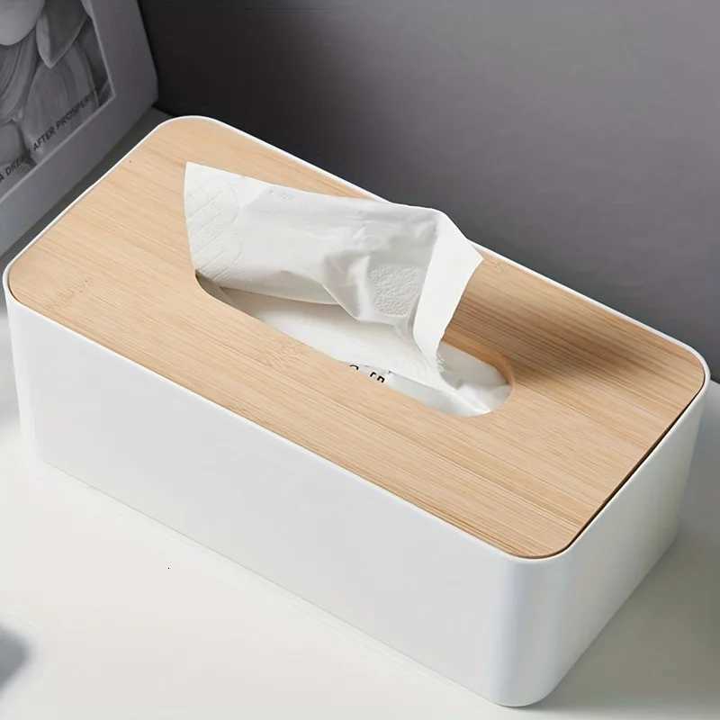 Wood Grain Tissue Box with Lid - Waterproof Bathro Organizer Plastic Cover for Countertop Vanity Off Space Saving H251201